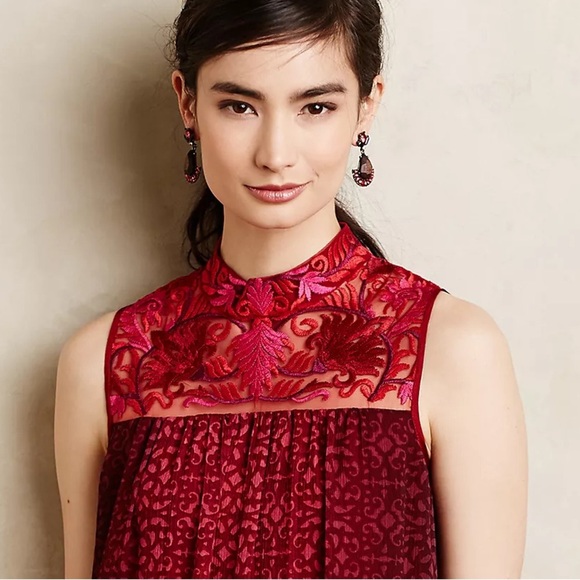 NIKI MAHAJAN AMARA EMBROIDERED CHIFFON SWING DRESS SZ 2 ~ ANTHROPOLOGIE - Picture 3 of 7